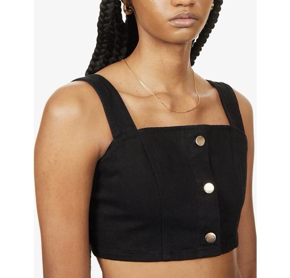 Reformation Chrissy Denim Crop Top Black Women’s Size 8 Button Front Tank NWT
